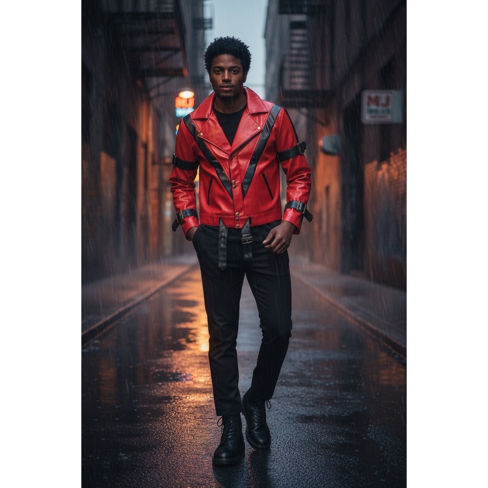 Michael Jackson Thriller Jacket Jerry Beck Charades Red Black PVC Costume XL